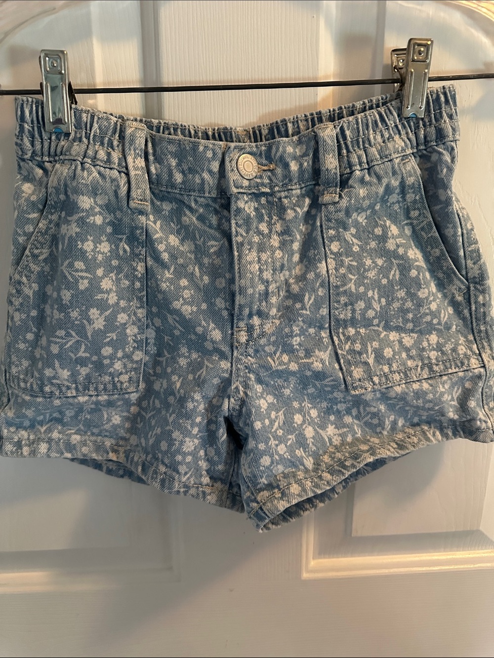 Girl’s Floral Print Denim Shorts - Light Blue